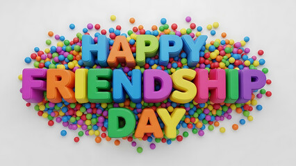 Colorful 3d text celebrating friendship day surrounded by multicolored dots