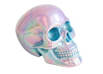 Iridescent holographic human skull decoration for Halloween or Day of the Dead