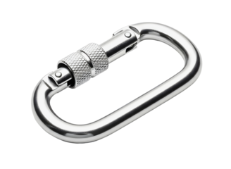 Silver carabiner clip isolated on transparent background