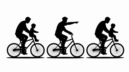 Obraz premium a silhouette depiction of three bicycles in a row shows families enjoying outdoor recreation with parents and children riding together high quality professional detailed modern elegant