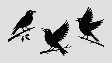 Obraz premium a minimalistic depiction of three birds in silhouette perched on slender branches showcasing a sense of flight and natural elegance high quality professional detailed modern elegant