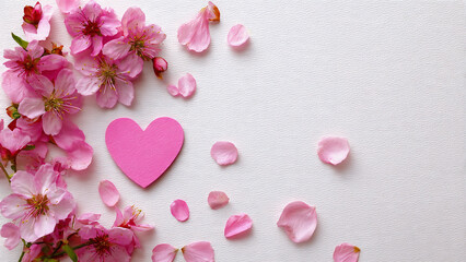 spring background with pink flowers heart
