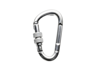 Silver carabiner clip isolated on transparent background