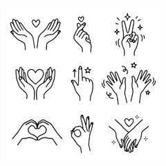 set of realistic gestures hand, concept of stop, help, rock, symbol v, right left, vector illustration