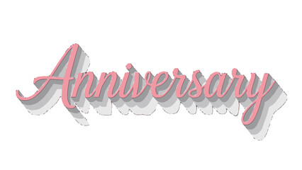 Stylish 3D 'Anniversary' Text in Pink and Grey with Shadow Effect, isolated white background