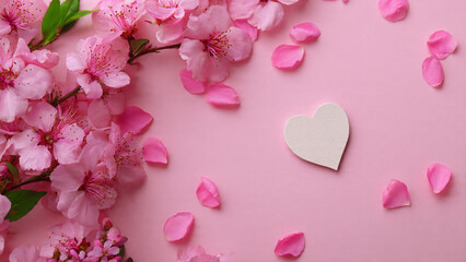 spring background with pink flowers heart