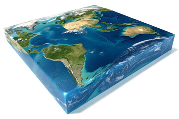 Square shaped earth globe on a white background