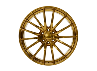 Golden wheel with spokes isolated on transparent background