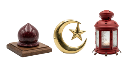 Islamic Symbols: Dome, Crescent Moon with Star, and Ramadan Lantern