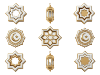 Islamic Geometric Patterns and Ramadan Lanterns - White and Gold