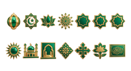 Islamic Symbols Collection: Mosque, Crescent Moon, Star, Lotus, Geometric Patterns