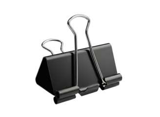 Black metal binder clip office supply isolated on transparent background