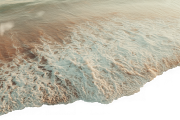 Close-up of foamy, light beige waves on a beach, against a black background