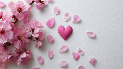 spring background with pink flowers heart