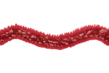 Wavy red tinsel garland with white snowflake accents decorating for the christmas holiday season on transparent background