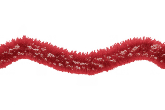 Wavy red tinsel garland with white snowflake accents decorating for the christmas holiday season on transparent background - Powered by Adobe