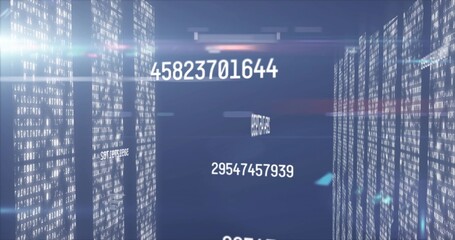 Floating numeric string 45823701644 dominating virtual 3D data-space, with vertical digit towers