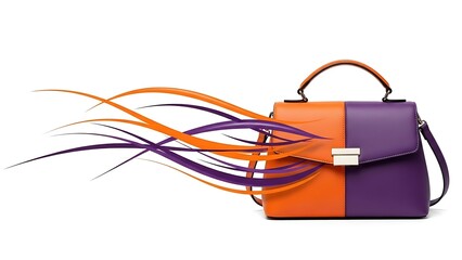 Stunning two-tone purple and orange leather handbag with colorful straps
