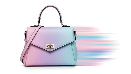 Stunning pastel colored handbag with gold accents moving swiftly