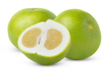 Two grapefruit sweetie, pomelit, pomelo, oroblanco fruits with half of grapefruit sweetie isolated with clipping path.