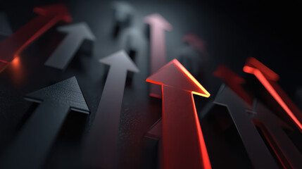 Dark arrow red arrow business growth financial success corporate concept minimal design dark background leadership innovation ambition motivation