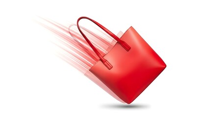 Vibrant red handbag flying through air with dynamic motion blur