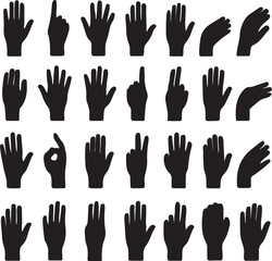 Fototapeta premium Collection of various hand gestures and finger configurations in black silhouettes
