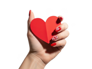 Hand holding red heart shape isolated on transparent background