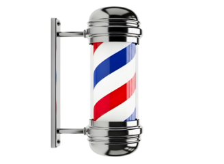 Barber pole sign with chrome isolated on transparent background