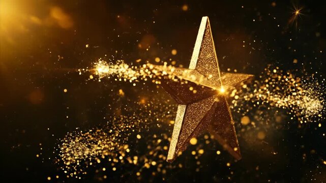 Sparkling golden star animated sequence with glitter and light flares for award ceremony background