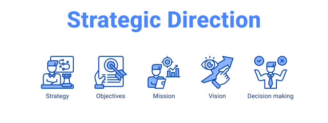 Strategic Direction web banner icon vector illustration concept for  with icon of Strategy, Objectives, Mission.