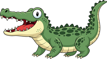Obraz premium Cute cartoon crocodile smiling funny wild animal character vector illustration for kids design jungle theme isolated white background