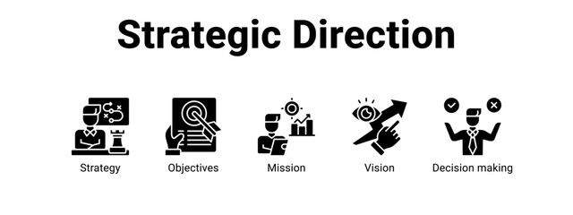 Strategic Direction web banner icon vector illustration concept for  with icon of Strategy, Objectives, Mission.