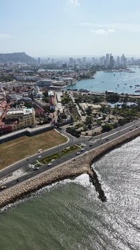 Baluarte de San Francisco Javier, Cartagena de Indias: Vista A&eacute;rea de Murallas y Centro Hist&oacute;rico | Aerial View of the Bastion, Historic Walls and Colonial City in Colombia.