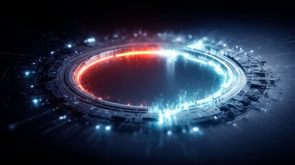 Glowing circle with red and blue lights. The circle is surrounded by a dark background