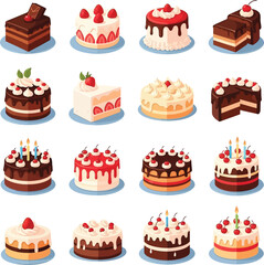 Birthday cake elements collection, happy birthday party elements, birthday cake vector icon, birthday cake vector collection