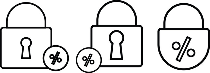 Fixed rate mortgage icon. Locked Interest Rate Symbols. Home loan interest symbols. Stable financing graphic design. Real estate banking signs. 