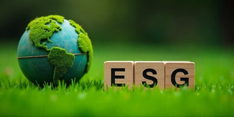 Concetto ESG con le parole ESG su un blocco di legno che simboleggia lo sviluppo organizzativo sostenibile integrando ambiente sociale e governance aziendale