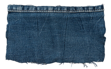 Piece of torn denim on a white background. Denim texture
