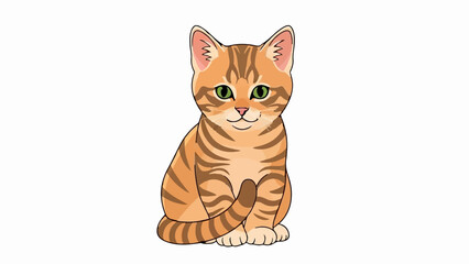 A cartoon illustration of a cute, ginger tabby cat with green eyes, sitting upright © rika