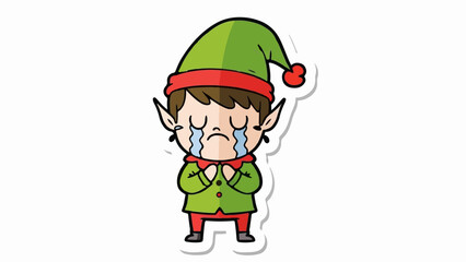 A cartoon elf with pointed ears and a green hat cries, with tears streaming down
