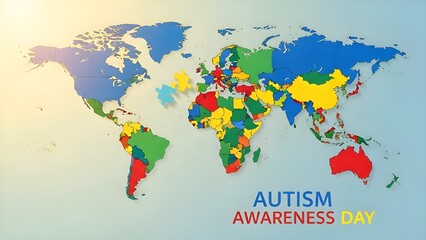 Naklejka premium A puzzle-piece world map for Autism Day awareness concept.