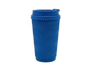 Blue textured travel mug isolated on transparent background