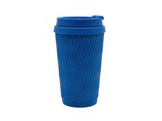 Blue textured travel mug isolated on transparent background
