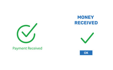 Mobile payment success. Received with check mark on screen. Money received notification in mobile phone screen. Flat illustrator vector file. high quality picture 