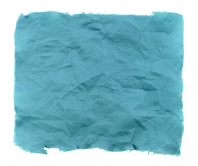 A piece of blue satin fabric on a white background. Isolate a crumpled piece of fabric