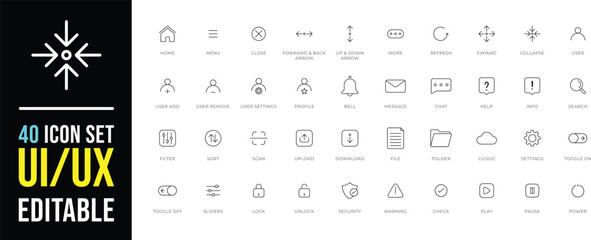 UI UX Utility Line Set Navigation, User, Settings, File, Security