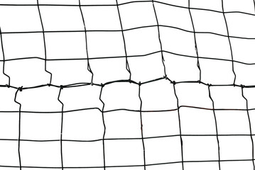 The texture of the metal mesh on a white background. Torn steel, metal mesh with holes