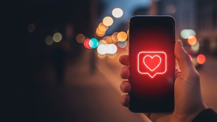 Valentines Background with Copy Space, Heart Icon on Phone Screen