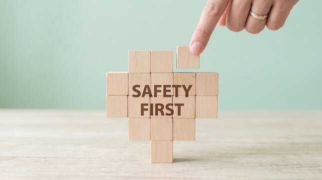 Building a solid foundation for safety first with wooden blocks and a helping hand